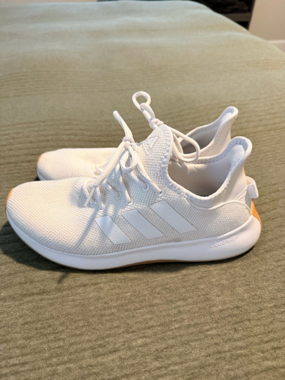 adidas White Knit Sneakers with Orange Heel Tab